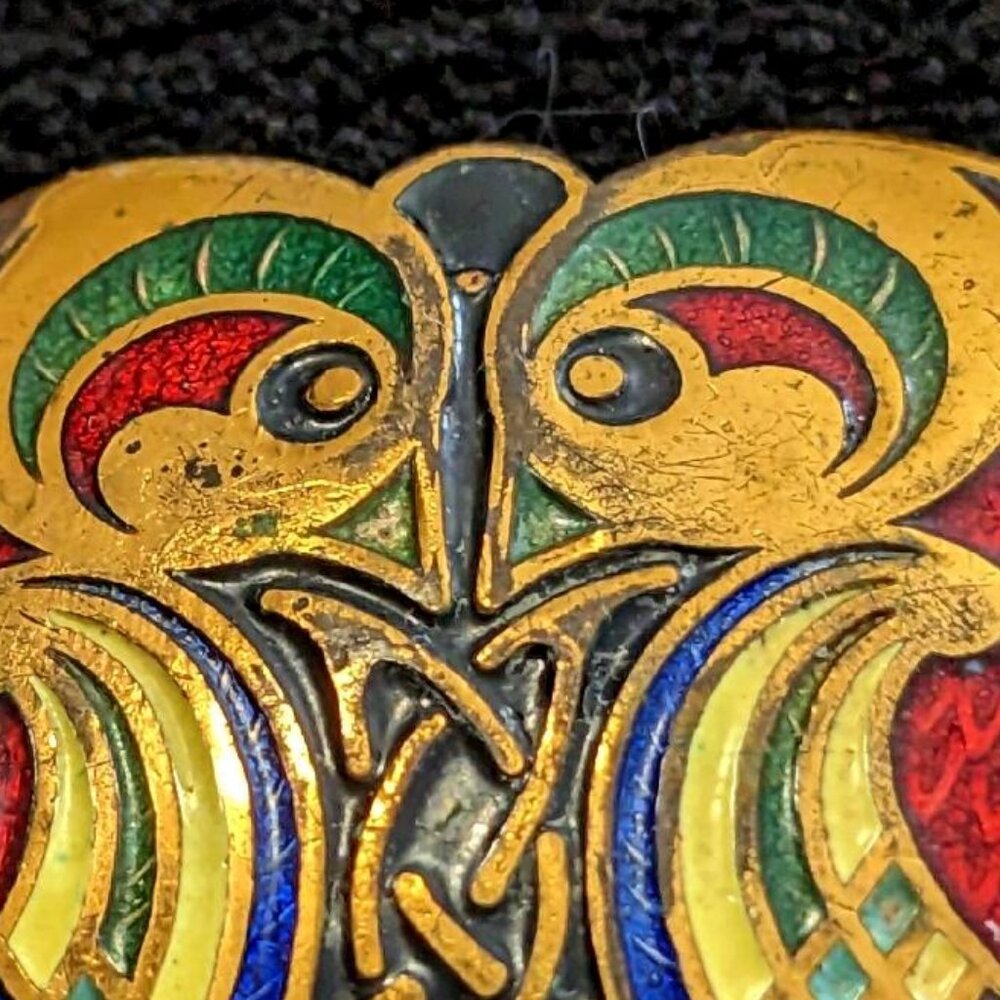 CLOISONNE ART NOUVEAU STYLE STATEMENT BROOCH - Picture 2 of 3